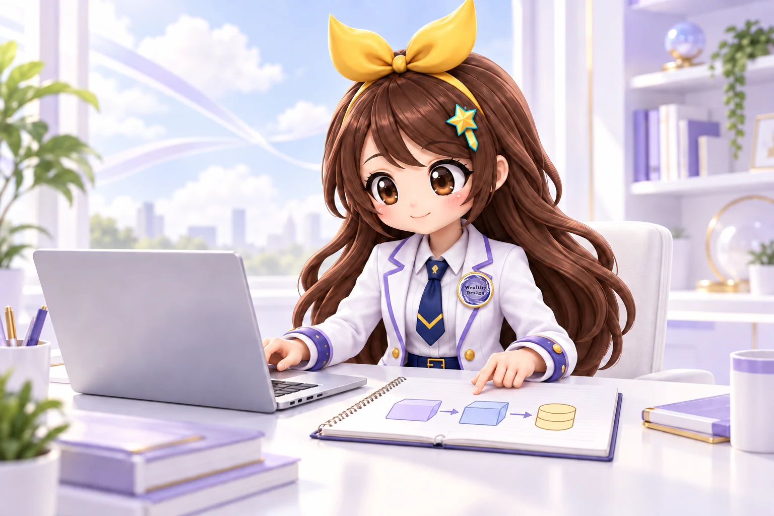 ノートにアイデアを描き、パソコンで小さな仕組みを試すウェルナ